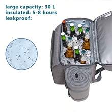 "Hap Tim- Cesta de Picnic para 2 2 Personas Mochila de Picnic con Soporte para Vino Manta de Forro Polar Juego de Cubiertos Perfecto para Playa Viaje de Dí- "Gris "2 Persona - Gris - Ver 4