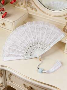 Chinese Traditional Style Feather Fan Cheongsam Female Fashion Show Folding Fan Hanfu Black Lace Fan Dance Fan Retro Chinese Fan, Classical Lolita Lace Fan Cheongsam Fashion Show Photo Folding Fan Dark Style Lace Fan Photo Props - B - View 14