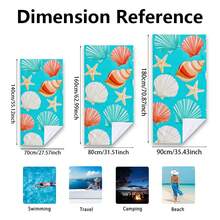 1pc Ocean Creatures Starfish Seashell Print Beach Towel, Super Absorbent Quick Dry Towel For Swimming, Soft Beach Blanket, Suitable For Beach, Swimming, Outdoor Camping Travel, Ideal Beach Essential - A - View 2
