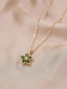 1pc Copper & Cubic Zirconia Plum Blossom Shaped Rotatable Women's Fashion Necklace - 綠色 - 查看 12