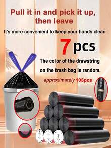 30/75/105pcs Drawstring Trash Bags, Thick Heavy Duty Black Plastic Bags For Home, Kitchen, Bedroom, Bathroom, Hotel, Convenient - A - View 14