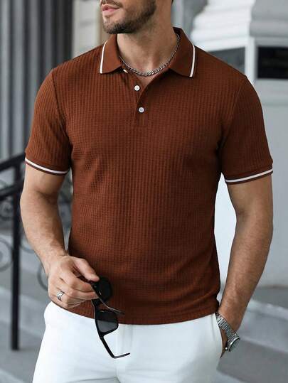 Men's Vintage Coin Design Casual Commuter Short Sleeve Polo Shirt, Summer