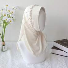 1pc Muslim Girls/Children Headscarf Shawl, Easy To Wear, Suitable For Outdoor Activities And Daily Use - Pearl Scarf - View 11