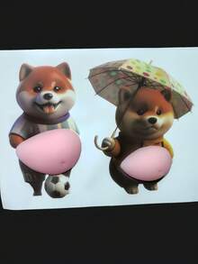 6片装可爱3D柴犬大肚皮贴纸 - 自粘防撞垫，趣味卡通狗墙贴，家居装饰，门把手保护贴和家具防刮垫 - 查看 5