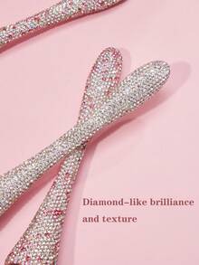 1 pieza Brocha de maquillaje plana y arqueada con todo el Body incrustado de cristales, pelo sintético, brocha profesional para polvos, herramienta de maquillaje para maquillaje diario en el rostro, regalo con brocha de base - Rosa - Ver 5