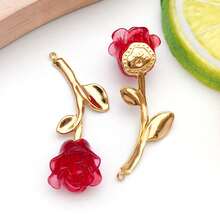 2个不锈钢玫瑰草莓樱桃吊坠，3D树脂水果花吊坠，适用于DIY工艺品钥匙扣、耳环、项链、手链等首饰制作 - 彩色 - 查看 12