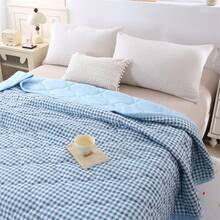 1pc Plaid Pattern Summer Quilt/Air Conditioning Quilt, Modern Minimalist Style Polyester Fiber Blue Plaid Pattern, Ultrasonic Quilting Craftsmanship, Breathable Moisture-Wicking Washable Summer Quilt, Suitable For Bedroom, Home, Hotel And Hostel Use - Lan Xiaoge - View 5