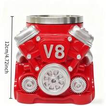 1 chiếc cốc cà phê hình động cơ cổ điển, cốc thép không gỉ hình động cơ V8, quà tặng sáng tạo dành cho nam giới, cốc giữ nhiệt hai lớp có tay cầm in hình ô tô, thích hợp làm quà tặng Ngày của Cha, Giáng sinh, cho chồng, thợ máy, người đam mê ô tô. - Đỏ - Xem 2