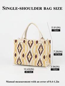 1pc Multicolor Printed Fashionable Lightweight Foldable Open-Top Tote Bag, Suitable For Outings, Commuting, Photography In All Seasons - Beige - View 2