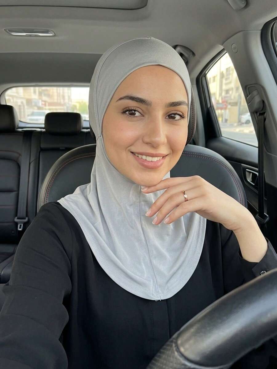 1 chiếc khăn trùm đầu kiểu Trung Đông bằng vải dệt kim mềm mại, màu trơn dành cho nữ, kiểu dáng kín đáo và tối giản, phù hợp sử dụng hàng ngày. - Xám - Xem 1