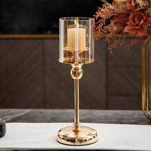 1件套豪华桌面装饰品，欧式水晶金属烛台，营造浪漫晚餐氛围 - 金色 - 查看 7