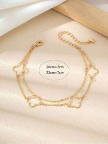 1pc Fashionable Minimalist Hollow Double-Layer Four-Leaf Clover Anklet - Gold - View 3