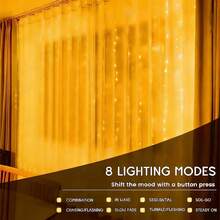 300 LED Curtain Lights, 3m*3m/9.84ft X 9.84ft, Warm White, 8 Lighting Modes, USB Powered With Remote Control, Suitable For Room, Window, Wedding, Party, Christmas - USB Curtain Light String - View 8