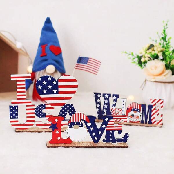 1/3 Pcs 4th Of July Wood Star Decoration Faith Sign Patriotic Wooden Home Table Decor For Living Room Dining Table Centerpieces Memorial Day Red White And Blue Decorations