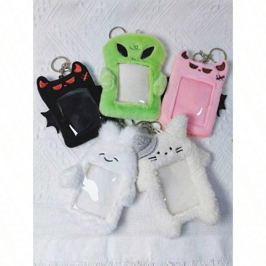 1pc New Creative Cute Plush Card Holder Rabbit/Bat Animal Design, Polyester Casual Universal ID/Card/Photo Case Accessory Gift Souvenir Car Accessories Bag Charm School Animal - 多色的 - 查看 1
