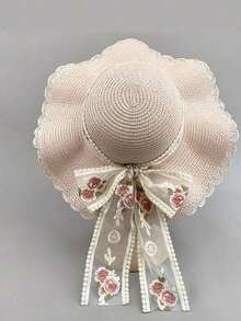 Summer New Korean Style Women's Ribbon Breathable Straw Hat, Travel Sun Hat, Oversized Brim, Bowknot, Bohemian Casual Elegant Vintage Street Style, Polyester, Wind/UV Protection, Spring And Summer - Mũ Rơm - Xem 7