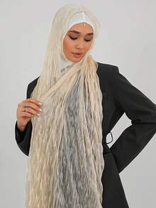 1件优雅休闲纯色褶皱绉纱卷发头巾，用途广泛，可用作头巾、头巾、披肩，透气防晒，适合日常佩戴、祈祷、旅行、夏季海滩度假，四季皆宜，是您每日穿搭的理想之选。 - 彩色 - 查看 8