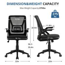 VECELO Mesh Office Chair With Lumbar Support, Breathable Design, 90° Adjustable Arms And Height Adjustment (36-39 Inches) - Black - View 8