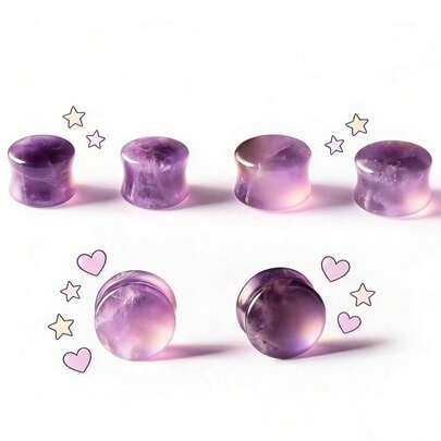 1 Đôi khuyên tai giãn lỗ bằng pha lê màu tím cổ điển thanh lịch