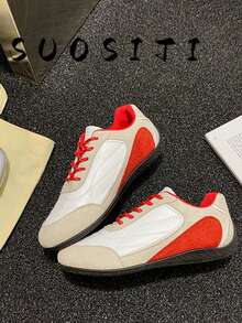 2026新款女士平底舒适休闲运动鞋 - 紅白色 - 查看 5