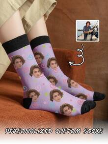 1 Đôi tất dài đến bắp chân in chữ và ảnh theo yêu cầu, tất in chữ "Người cha tuyệt vời nhất" và ảnh chàng trai đẹp trai, tất đôi dài đến bắp chân in hình ảnh độc đáo, thích hợp làm quà tặng Ngày của Cha, sinh nhật và các dịp khác. - Nhiều màu - Xem 5