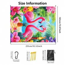 1件185*235厘米火烈鸟花卉印花防水防沙沙滩毯，适合2-3人户外休闲海滩、露营、野餐，轻便耐用 - D - 查看 2