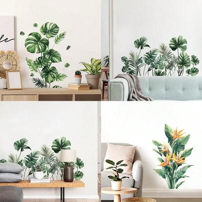 Bộ 1/3 miếng dán tường in hình lá cây nhiệt đới bằng màu nước, chất liệu PVC tự dính, có thể tháo rời, thích hợp trang trí nhà bếp, phòng tắm, phòng ngủ, phòng khách, tủ, tủ quần áo.
