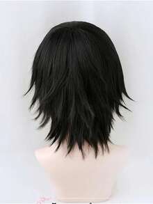8inch Black Anime Character Hisano Cosplay Wig, Unisex Versatile Daily/Party Wear, Synthetic Fiber Full Wig With Clips - Black - View 4
