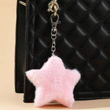 1pc Five-Pointed Star Plush Keychain Pendant, Faux Rabbit Fur Ball Star Plush Keychain Accessory - View 1
