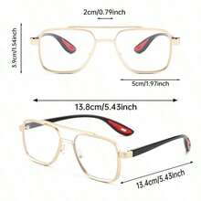 1pc Metal Geometric Oversized Full Frame Advanced Sense Unique Double Beam Design Exaggeration Personalized All-Match Men Glasses  Bachelorette Party - Clear - View 7
