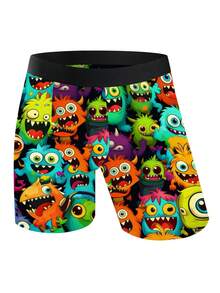 Men's Patchwork Cartoon Print Casual Everyday Briefs - Black - View 4