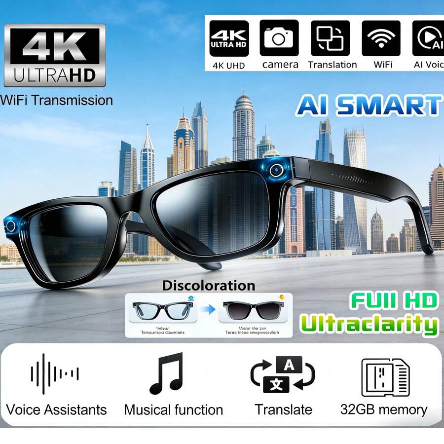 AI Smart Glasses With 8MP Camera - HD Video Recording Glasses With Audio, Music Playback, Wireless Call, Touch Control, Real-Time Translation, AI Object Recognition, Multifunctional Camera Glasses For Men Women, Translation Glasses For Travel & Outdoor - View 1