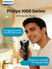 Philips Electric Shaver 1000 Series S1115, 3 Flexible Floating Heads, Contours To Face Curves, Effective Shaving, Self-Sharpening Blades, IPX7 Waterproof - Multicolor - View 1