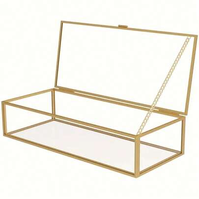 1 hộp đựng trang sức hình chữ nhật bằng thủy tinh, thích hợp làm quà cưới, quà sinh nhật, hộp đựng đồ trang điểm, trang trí bàn trang điểm, trang trí tiệc trang sức và vật trang trí trung tâm bàn tiệc cưới.
