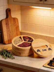 Personalized Names & Patterns Practical Salt Cellar, Custom Name Bamboo Olive Wood Salt Keeper, Swivel Salt Cellar With Spoon, Kitchen Table Decor,Best Gift - Multicolor - View 2