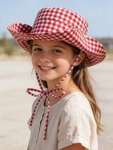 1pc Adjustable Black & White Plaid Denim Baseball Cap, Casual Beachwear For Teenagers - 1PC - View 1