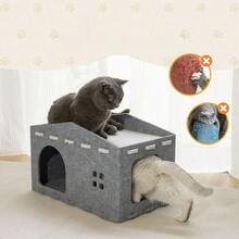Cama y tabla rascadora plegable de fieltro 2 en 1, casa cerrada para gatos adecuada para gatos pequeños y medianos - Multicolor - Ver 8