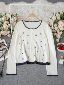 Cropped Long Sleeve Cover Up Lightweight Jacket Hollow Out Knit Sweater For Women, Casual Sweet Style With Frill Trim, Spring/Summer - Apricot - View 8