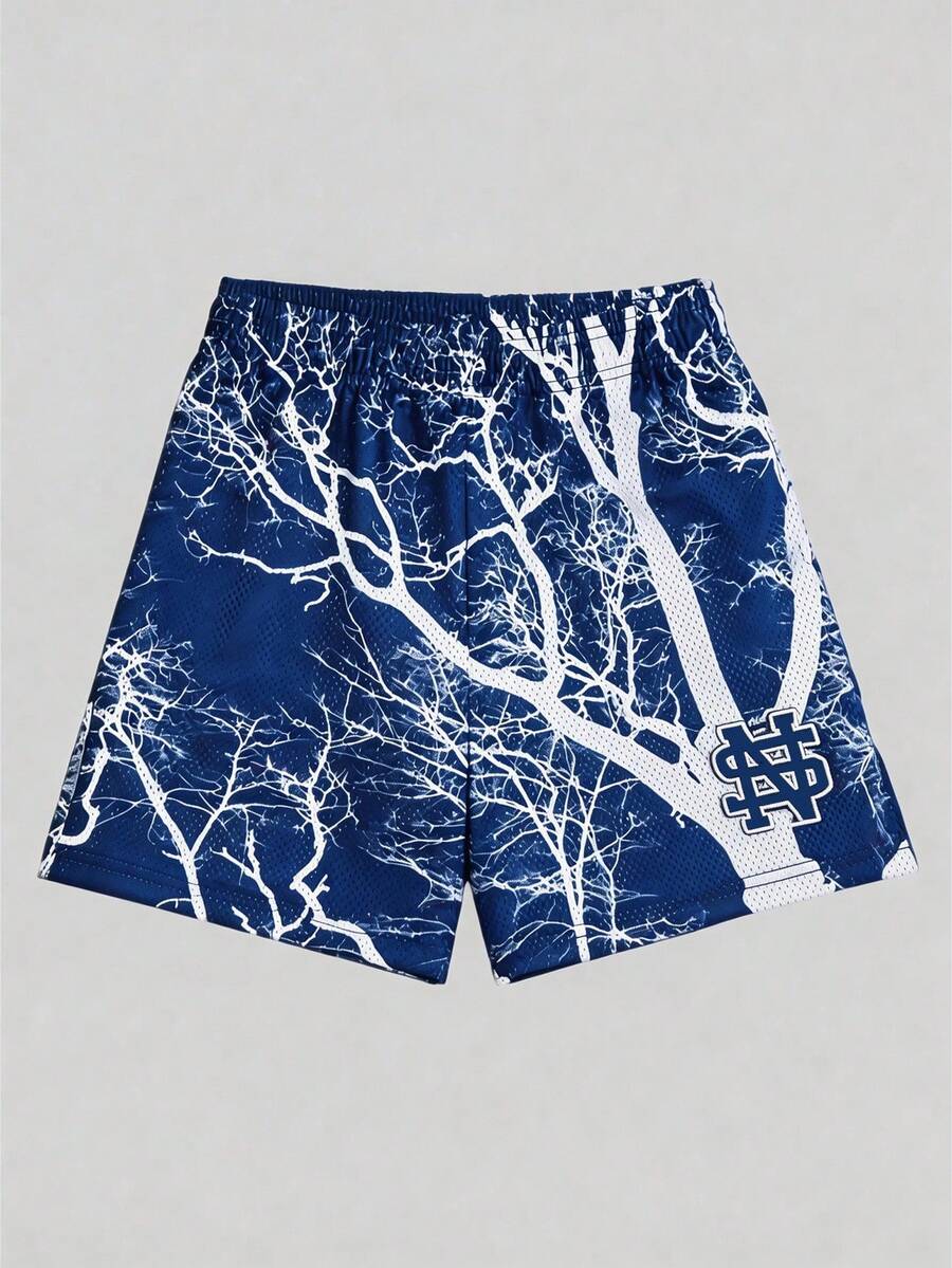 Pantalones cortos con estampados llamativos para hombre, pantalones cortos casuales de uso diario con estampados de diseñador de moda - Azul - Ver 1