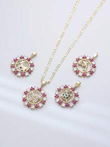 1 pièce Collier pendentif animal cercle fleur zircone creux 3D, convient pour les cadeaux, les couples, les amis, le port quotidien, les prières et les vacances - Multicolore - Voir 3