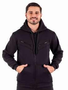 Sweatshirt, Casual-College Style, Casual-Basic, Leisure Style, Winter, Regular Fit, Cold-Weather Sweatshirt. - 黑色 - 查看 6