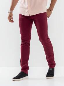 Urban Zone Jeans Men's Slim Fit Casual Twill Pants With Elastane - 酒紅色 - 查看 5