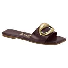 Vizzano Soft Leather Flat Slide Sandals With Modern Golden Detail - Nâu và Vàng - Xem 1