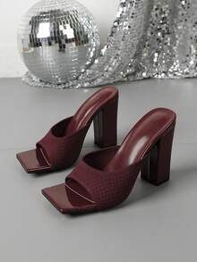女士优雅系带高跟凉鞋 - 酒紅色 - 查看 14