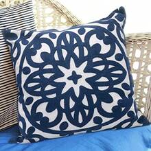 Alysheer Mandala 100% Cotton Solid Embroidered Knit Pattern Decorative Throw Pillow Cover for Sofa Couch Car Living Room Bedroom Office Gifts Invisible Zipper 18x18 Inch/45x45 cm (Navy Blue) - Azul - Ver 6