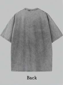 Oversized Washed Gray Short Sleeve Tee, Loose Fit Vintage Streetwear Style, Basic Summer - 灰色 - 查看 6