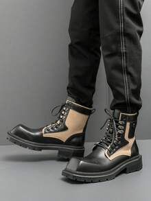 Outdoor Hiking Boots Men, Retro High-Top Chelsea Ankle Boots, Solid Color Versatile Slip-On Casual Shoes, Comfortable & Durable Daily Commute, Minimalist Design - Black - View 8