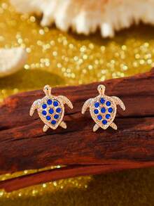 一对时尚精致的镶钻海龟耳环，适合休闲、海滩、度假、日常佩戴 - 小海龜耳釘 - 查看 5