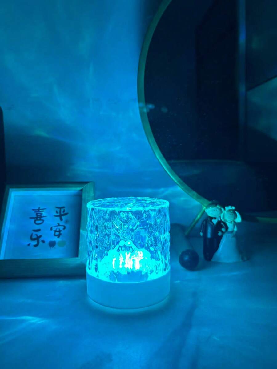 1pc Water Wave LED Mood Light, With Touch/Remote Control, USB Powered LED Projector Light, 16 Color Options, Modern Ice Cube Design For Home, Office, Bar And Underwater Night Scene Decor, Ambient Lighting - 彩色 - 查看 1