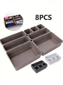 8pcs Detachable Drawer Storage Boxes, Made Of Lightweight Plastic, Can Be Disassembled And Combined, Suitable For Storing Jewelry, Stationery, Toys, Kitchen Supplies Etc. In Messy Areas Like Desktops, Kitchens, Bedrooms, Easy To Insert Design, Applicable For Office, Kitchen, Bedroom And Other Scenarios - Multicolor - View 2